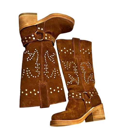 Dingo Troubadour Leather Studded Boots Pull-On Brown Size 6.5M NWOB - Picture 13 of 13